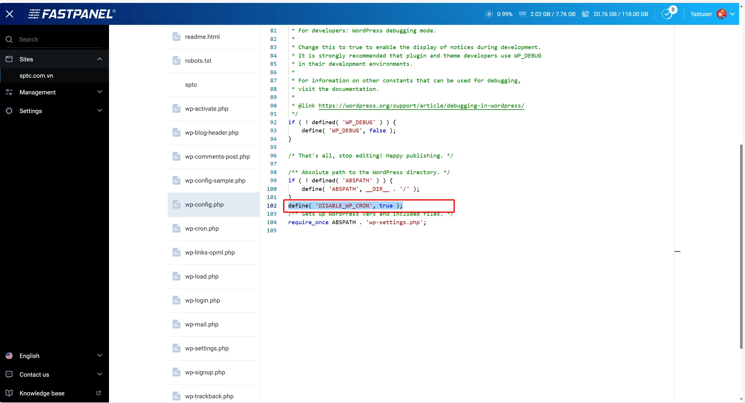 vô hiệu hoá WordPress cron job