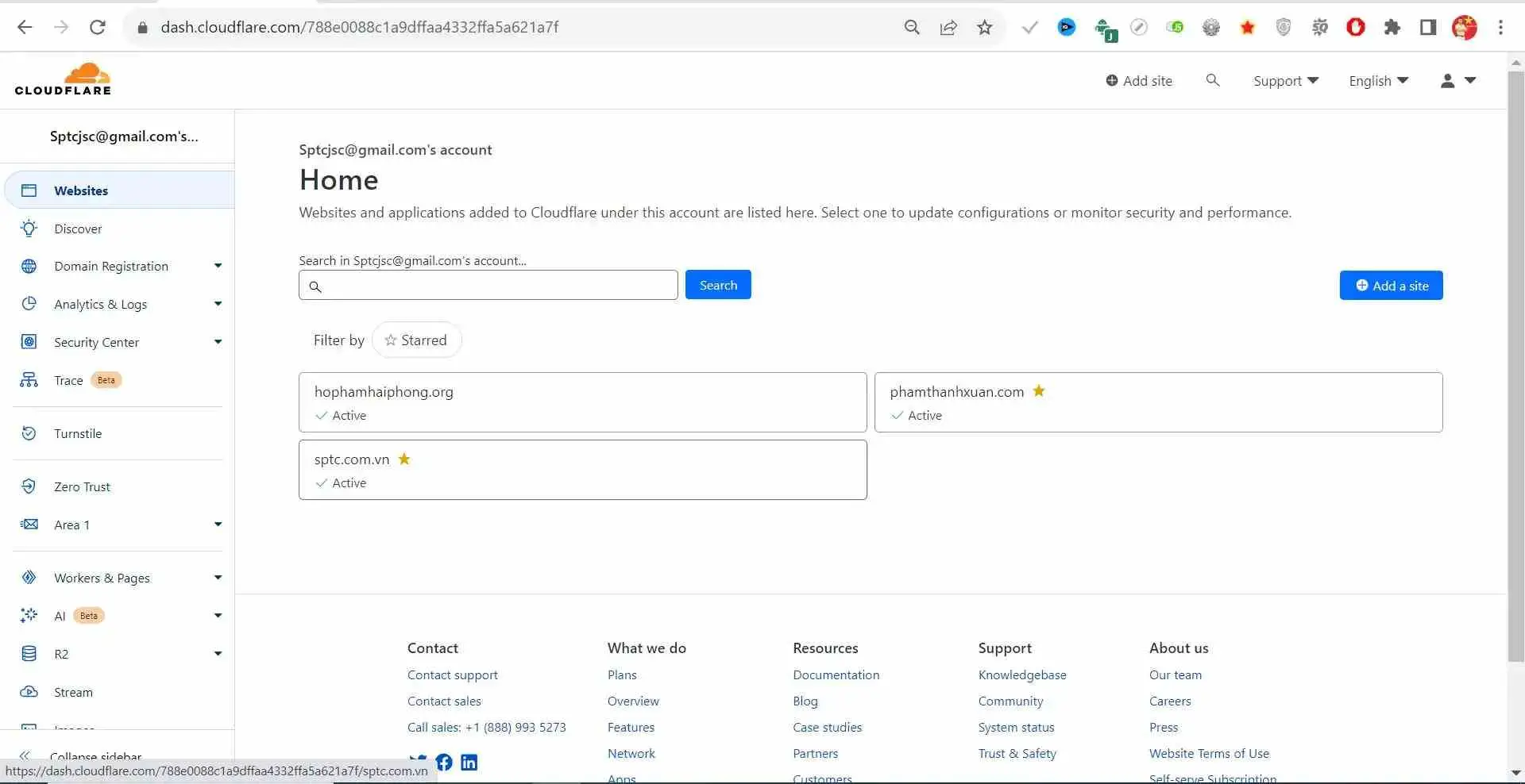 Trạng thái Active thông báo CloudFlare và tên miền của bạn đã được kết nối